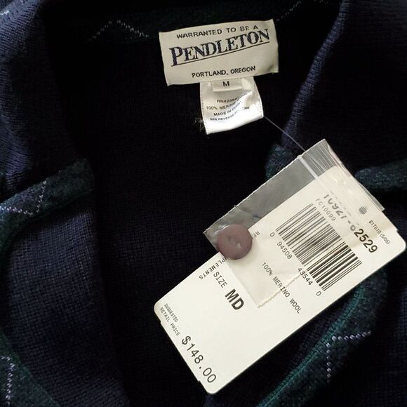 NEW Pendleton Cardigan Sz M Navy Green Plaid Trim Merino Wool 2 Front Pockets - Picture 5 of 5